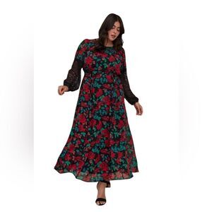 Torrid Maxi Peasant Dress Chiffon Floral Black Long Sleeve Womens Size 2X New